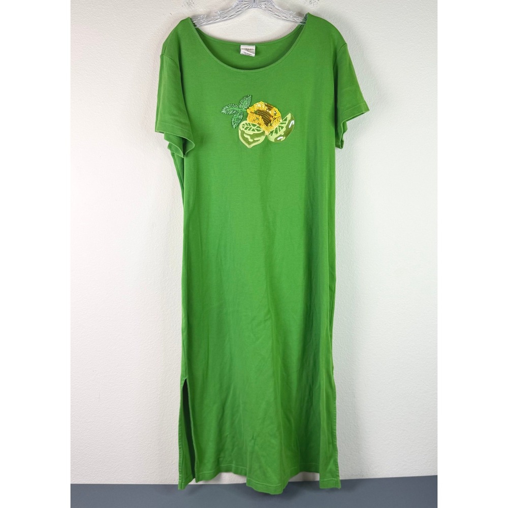 Bechamel T-Shirt Dress Womens L Green Sequin Citrus Lemon Lime Midi Side Slit
